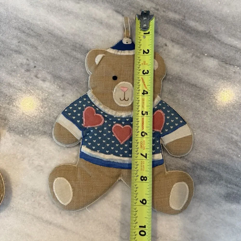 Set Of 3 Vintage Teddy Bear Fabric Wall Hangings Or Hot Pads/Pot Holders